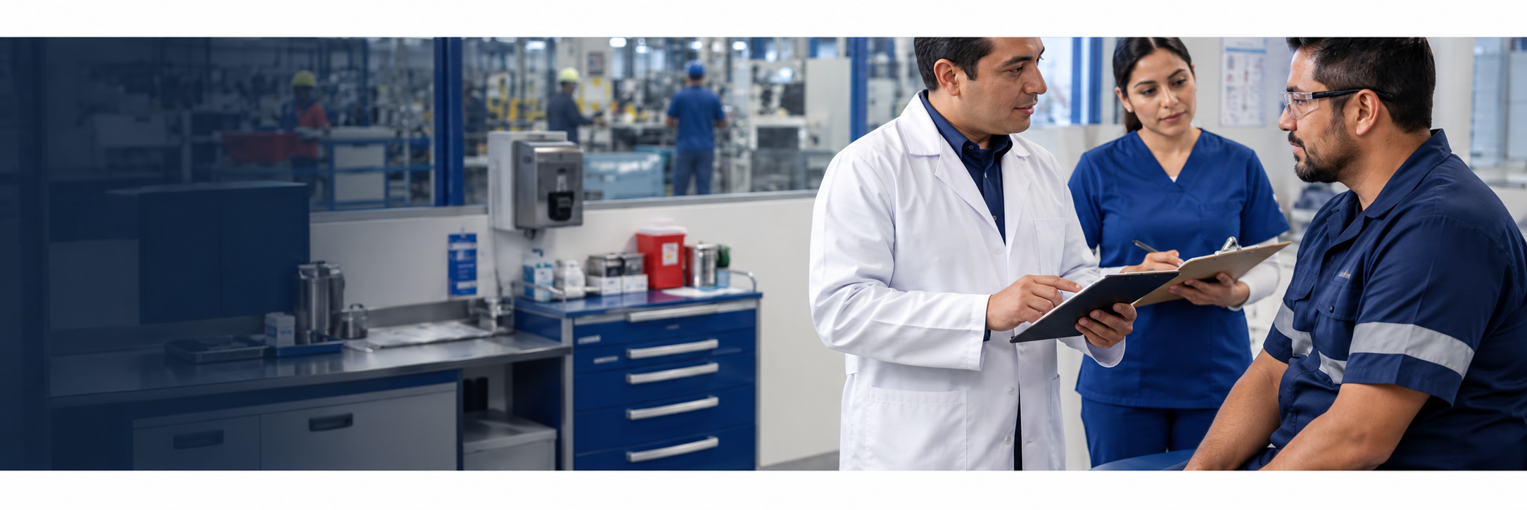 Imagen ilustrativa de una consulta médica en un entorno industrial